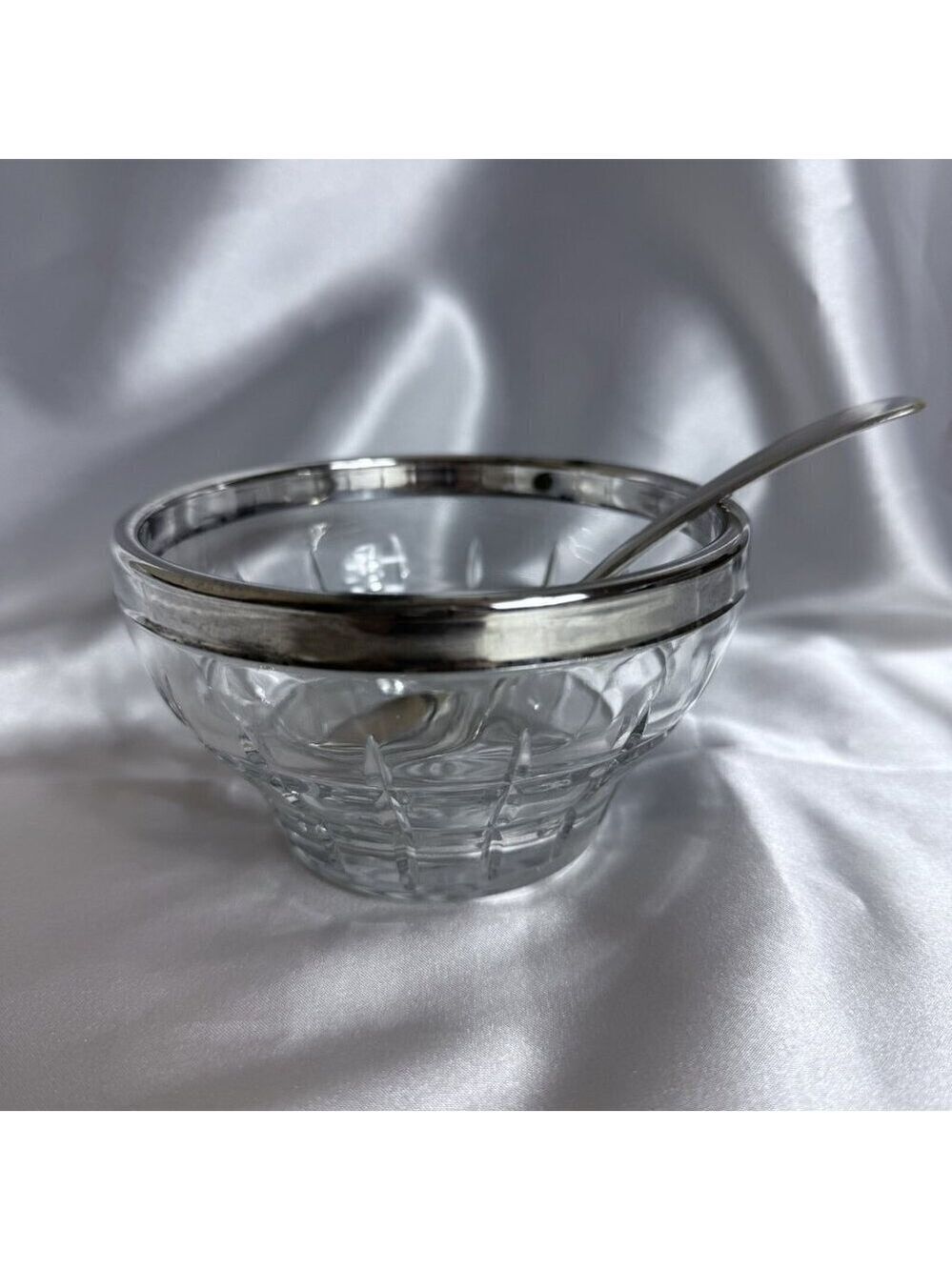 Vintage Italian Cut Glass Dish with Silver Plated Spoon